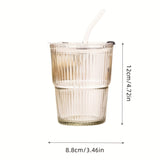 1pc Ribbed Glass Tumbler With Lid And Straw, Origami Style Drinking Glass, Iced Coffee Cups, Summer Winter Drinkware, Travel Accessories
