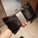 Rhinestone Decor Fashion Clutch Bag, Kiss-Lock Metal Chain Portable Handbag, Women's Purses & Evening Bags