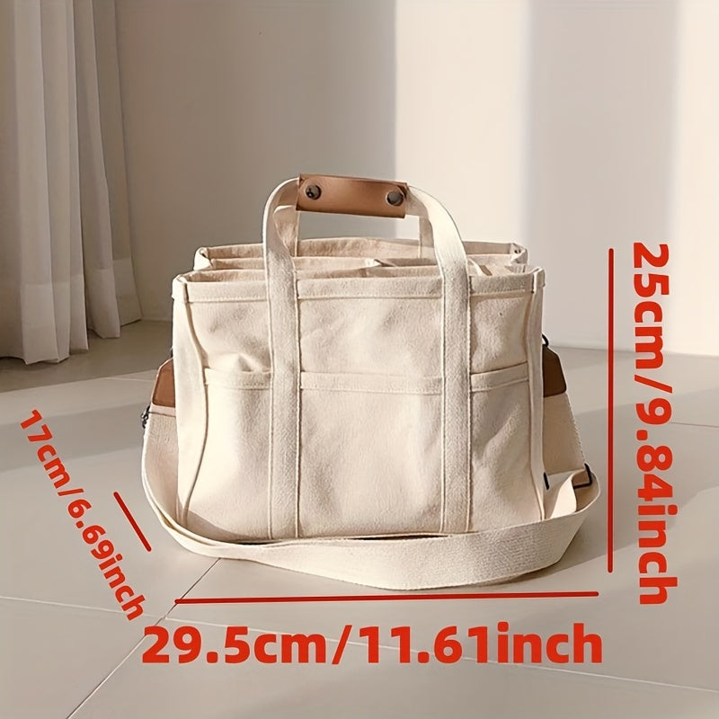 Canvas Tote Bag With Seperations, Durable Lightweight Shoulder Bag, Casual Practical Commuter   Bag