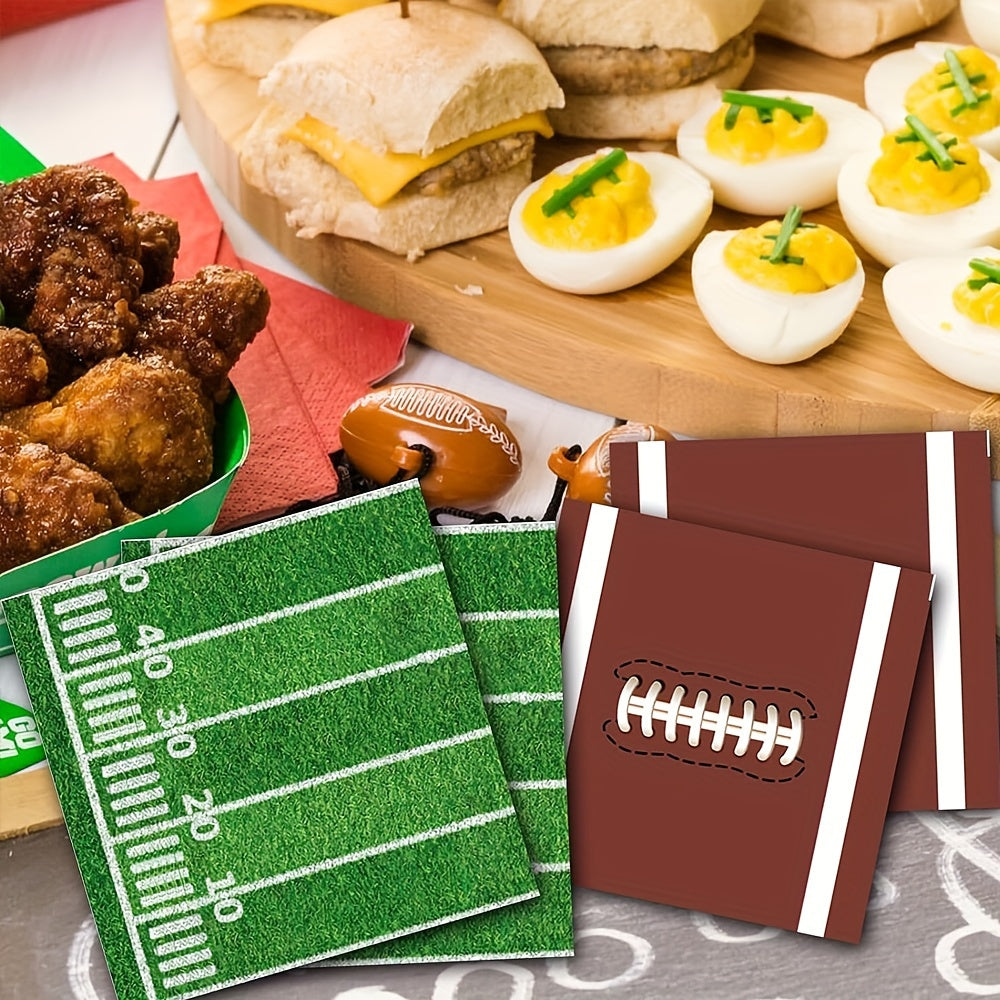 [Football Party Essentials] 60pcs Football Party Supplies Kit - Dinner Plates, Dessert Plates, Napkins, Cups, Banner and Touchdown Tablecloth - Football Birthday Party Gameday Tailgate Party Decorations