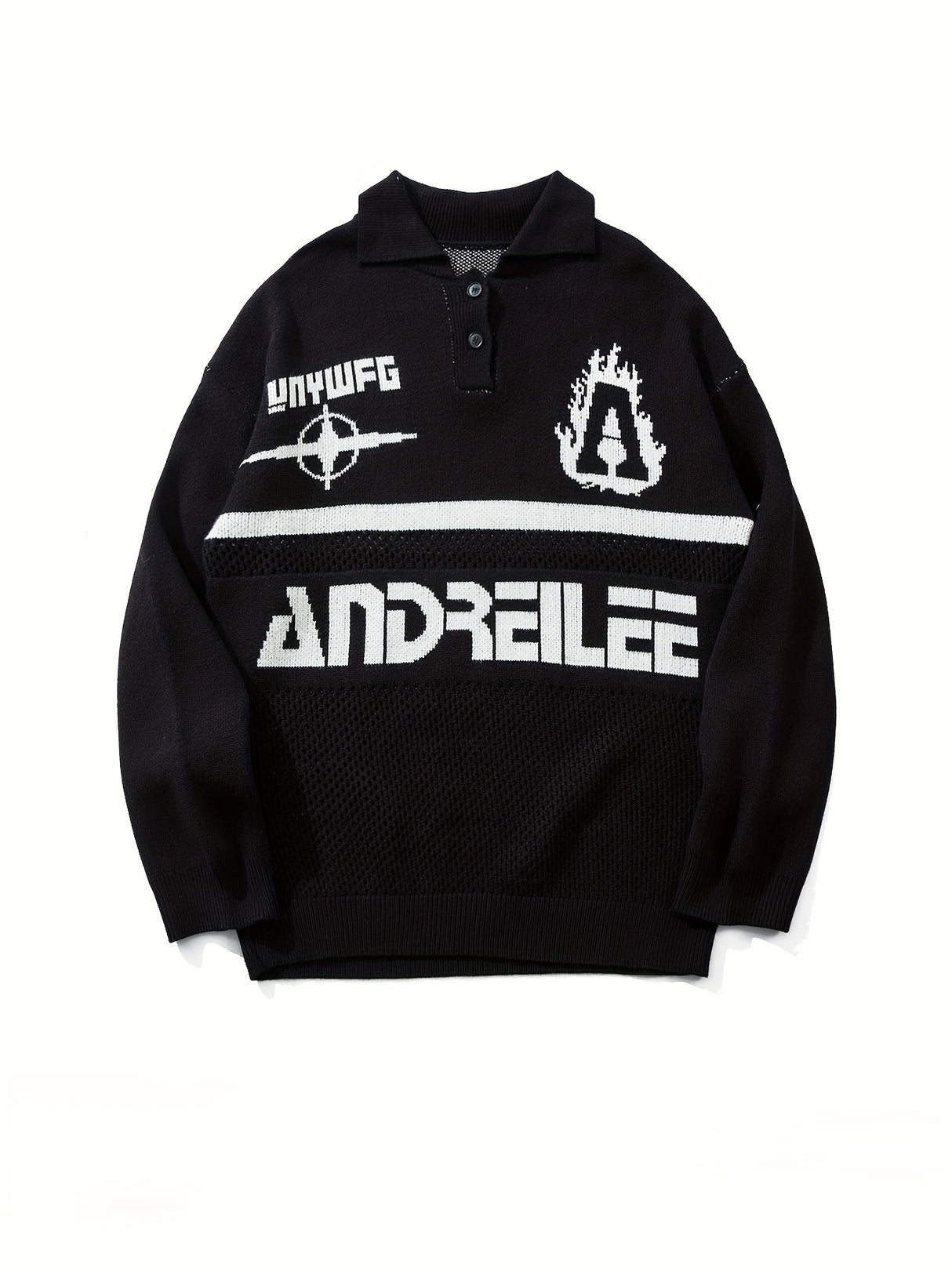 ANDREILEE Fall/Winter Casual Knit Pullover Sweater for Men - Polyamide Polyester Viscose Blend, Crew Neck, Long Sleeve, Regular Fit with Medium Stretch, Alphabetic Print, High Street Fashion