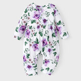 PatPat Baby Girl Cute All Over Rabbit Print/Solid Ribbed V Neck Short-sleeve Jumpsuit For Summer Outdoor Wear
