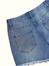Stylish High-Waisted Ripped Patchwork Denim Shorts - Women Denim Shorts with Light Blue Washed Distressed, Cute American Flag Print, Single-breasted, Independence Day 4th Of July Summer Fashion, Casual Comfortable Shorts for