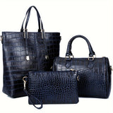 3pcs/set Golden Luxury Top Handle Tote Bag, Crocodile Print Satchel Handbag, Women's Fashion Shoulder Bag, Crossbody Bag & Purse