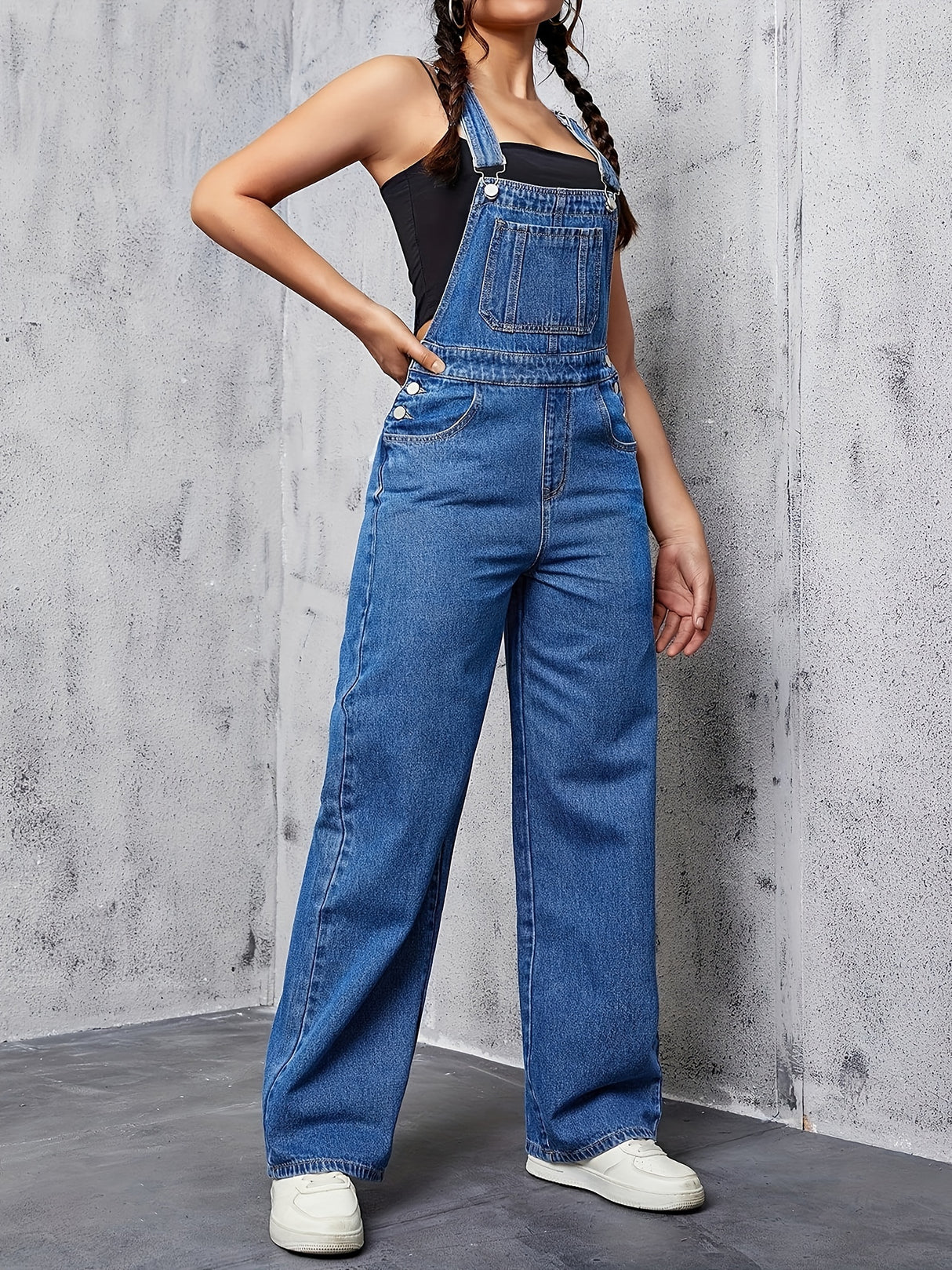 Womens Overalls Denim Straight Plain Washed Blue Jeans Overall Loose Fit Jean Jumpsuits Adjustable Straps