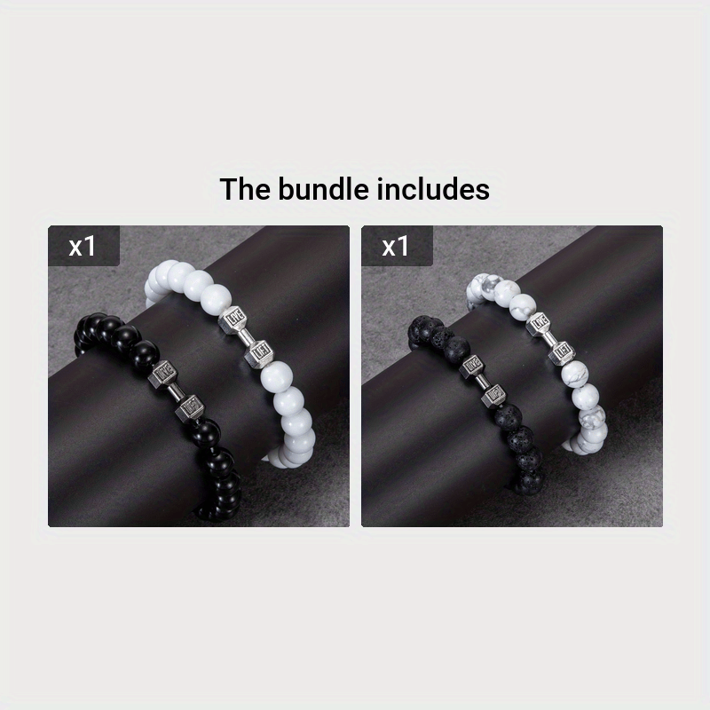 2pcs Men Dumbbell Decor Beaded Bracelets, Gift For Family And Friends, Holiday Birthday Gift For Boyfriends