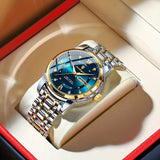 Elegant Date Week Waterproof Luminous Quartz Watch, Stainless Steel Sports Men's Watches