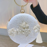 Vibrant Floral Embroidery Round Clutch Bag - Stunning Wedding Party Purse for Women, Elegant Hanfu Accessories with Delicate Flower Pattern, Perfect for Banquet and Formal Occasions