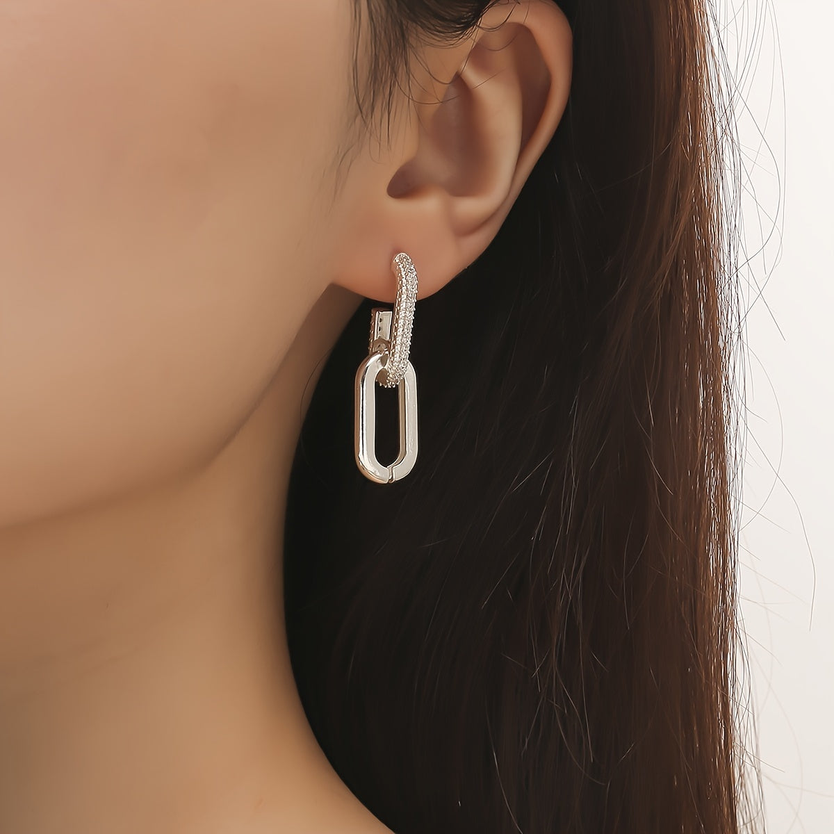 / Silvery Dangle Earrings With Shiny Zircon Decor Elegant Minimalist Style Copper Plated Jewelry Daily Casual