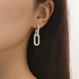 / Silvery Dangle Earrings With Shiny Zircon Decor Elegant Minimalist Style Copper Plated Jewelry Daily Casual