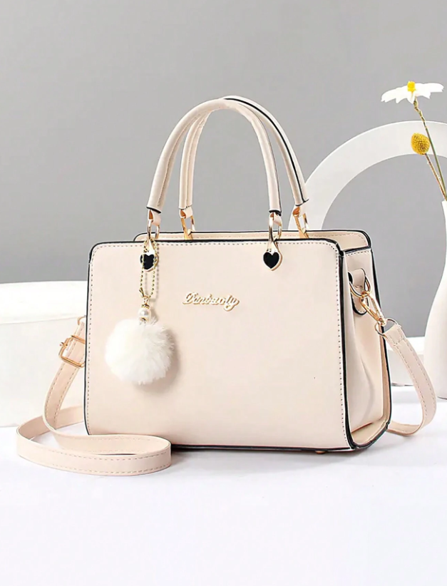 Fashionable Handbag With Cute Little Pom-Pom Decoration
