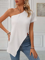 Chic One-Shoulder Asymmetrical Blouse - Y2K Style for Spring & Summer - Lightweight, Fashion-Forward Short Sleeve Top for Women