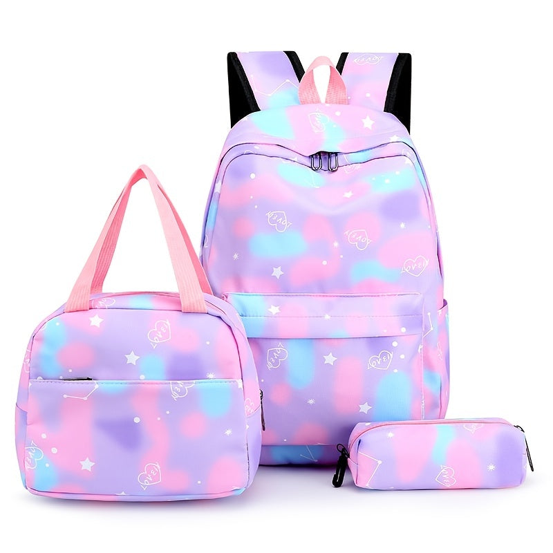 Vibrant Tie Dye Cartoon Pattern Backpack - Spacious School Bag with Insulated Lunch Box, Pencil Case, and Multiple Compartments for Organized School Use