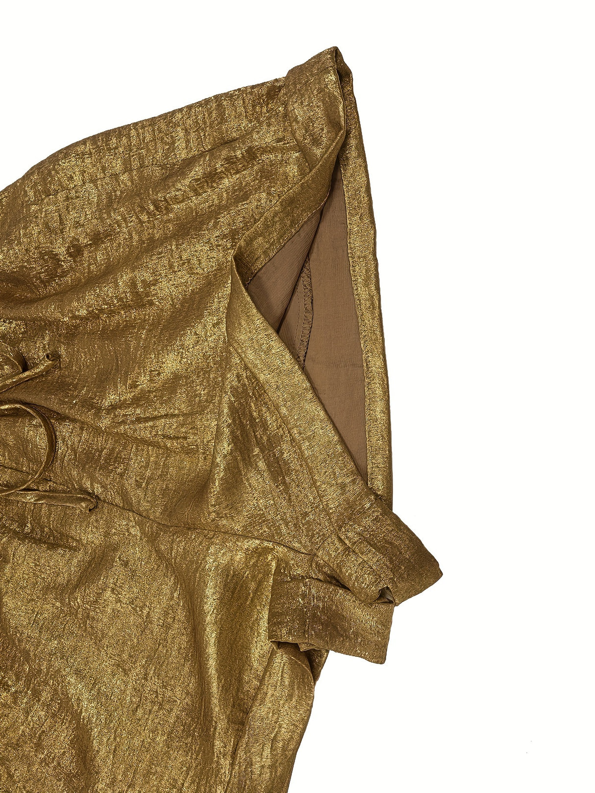 Metallic High-Waisted Loose Shorts for Women, Spring/Summer Casual Drawstring Shorts with Rolled Cuffs