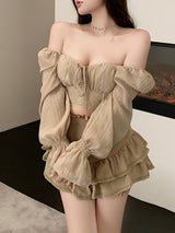 Women's Long Sleeve Crop Tops, Solid Color Patchwork Tie Up See-Through Blouse, Casual Sweet Style Tops