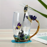 Set, Elegant Flower Pattern Tea Cup With Coaster And Spoon, 350ml/11.8oz Clear Glass Coffee Mug Set - Coffee Cups, Water Cups - For Summer & Winter - Suitable for Home & Office - Perfect Gift for Birthday