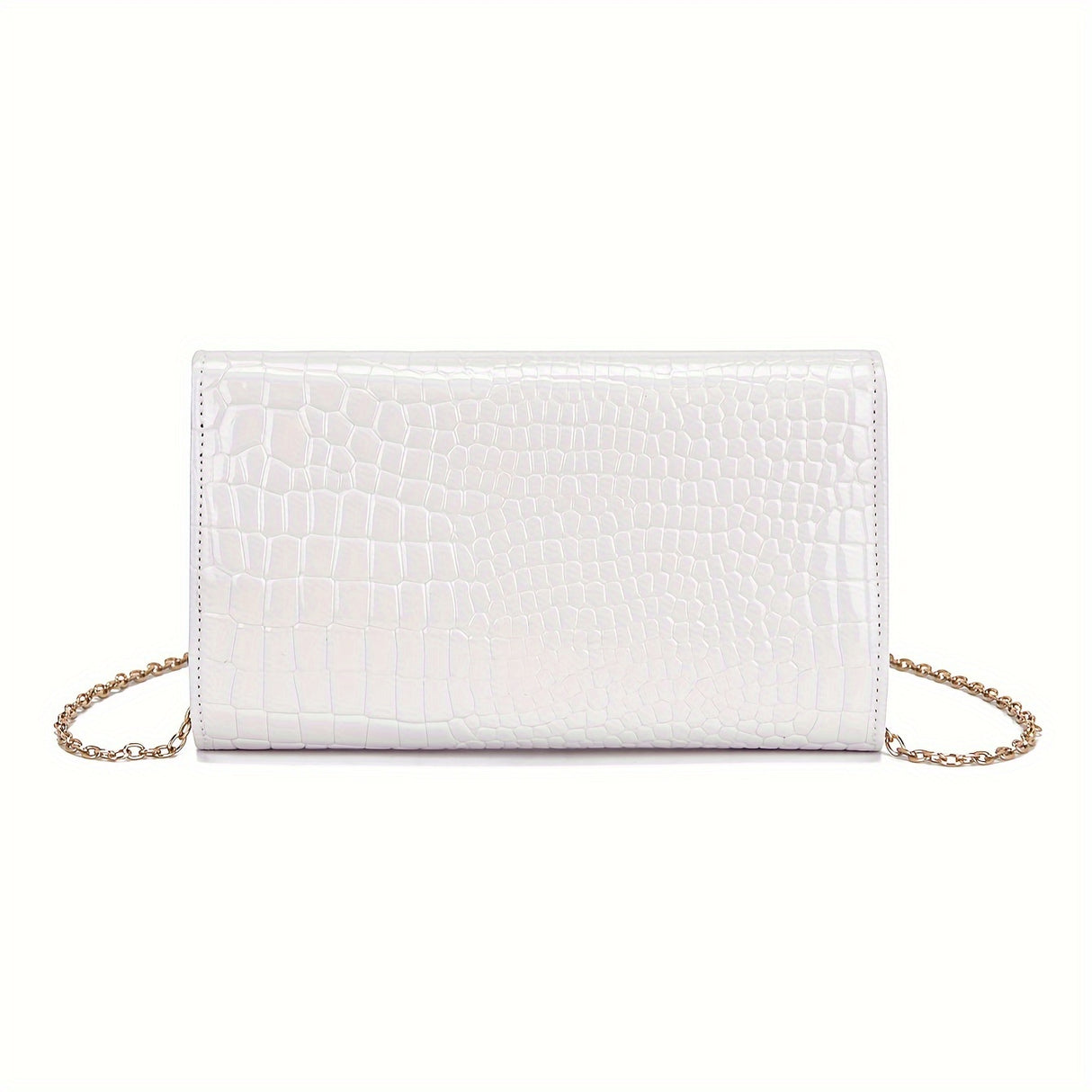 Women's Elegant Envelope Clutch Bag With Detachable Chain Strap, Faux Leather Crocodile Pattern, Metal V-Bar Flap, Daily Shoulder Crossbody Purse