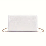 Women's Elegant Envelope Clutch Bag With Detachable Chain Strap, Faux Leather Crocodile Pattern, Metal V-Bar Flap, Daily Shoulder Crossbody Purse