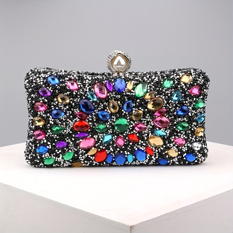 Luxury Evening Clutch Bag, Dual-Sided Multi-Color Fashion Glitter Purse, For Women, Party Wedding Banquet, Versatile Chain Shoulder Bag