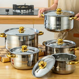 10-Pieces Stainless Steel Cookware Set - Kitchen & Dining Essential For Induction Cooking, Stockpot, Ricotta Pot, Double Handle With Pot Lid, Suitable For Soup, Hotpot, Pasta, Seafood Soup, Rice Cooker