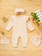 [Floral Baby Romper] Floral Newborn Baby Girl Romper | Infant Letter Print Bodysuit Jumpsuit+Hat+Headband+Gloves Coming Home Clothes Outfits
