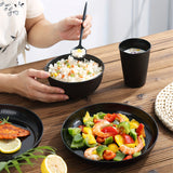32pcs Modern Plastic Dinnerware Set - Round Tableware with Holiday Theme, Includes Plates, Bowls, Cups, Knives, Forks, Spoons, Chopsticks - Durable, Anti-Fall Design for Home, Restaurant, Outdoor Use