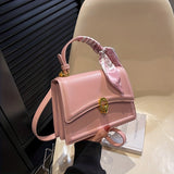Embossed Square Handbag, Trendy Scarf Decor Crossbody Bag, Women's Small PU Leather Flap Purse