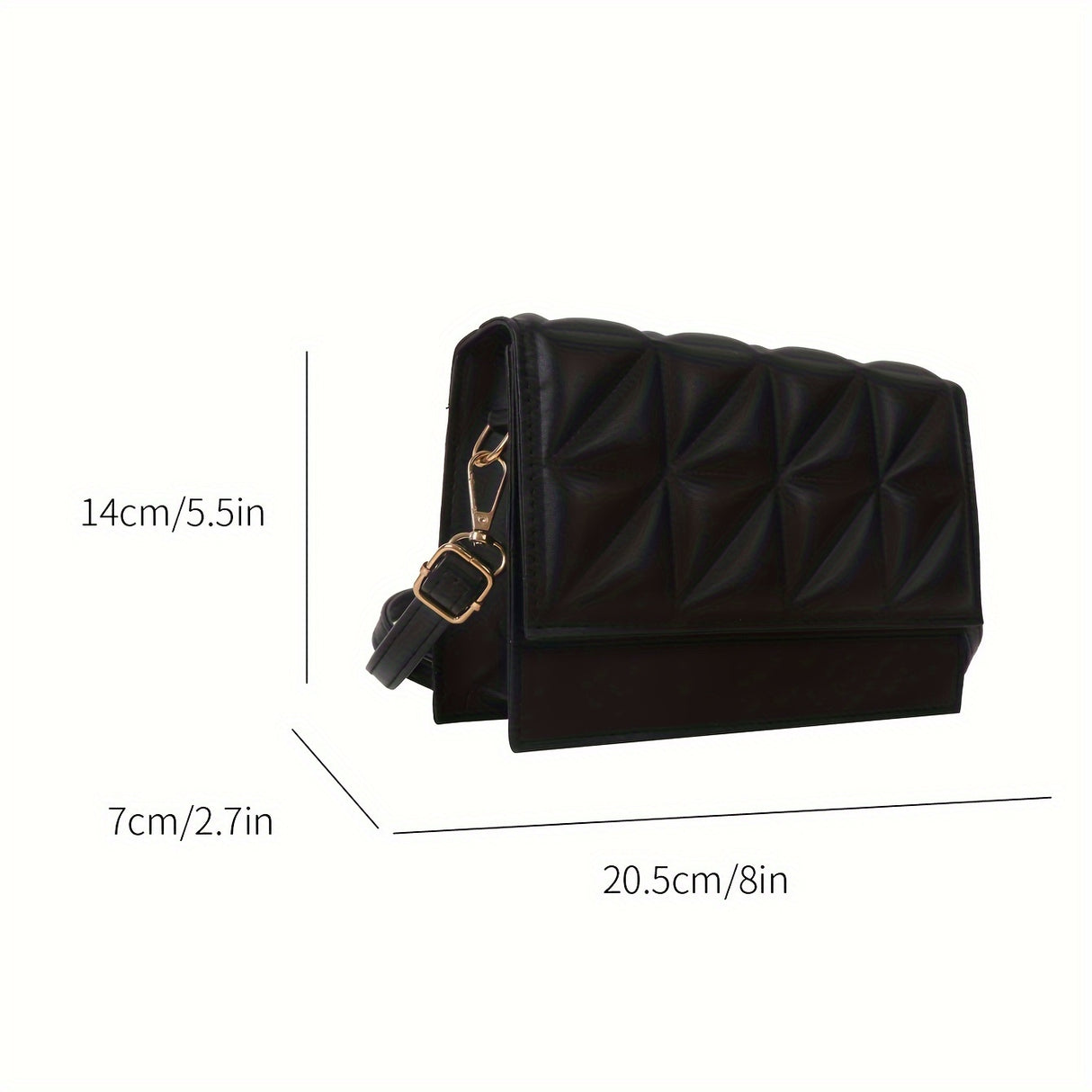 Black Minimalist Mini Square Shoulder Bag, All-Match Argyle Pattern Flap Crossbody Bag For Women