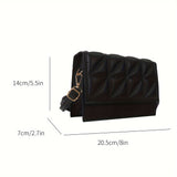 Black Minimalist Mini Square Shoulder Bag, All-Match Argyle Pattern Flap Crossbody Bag For Women