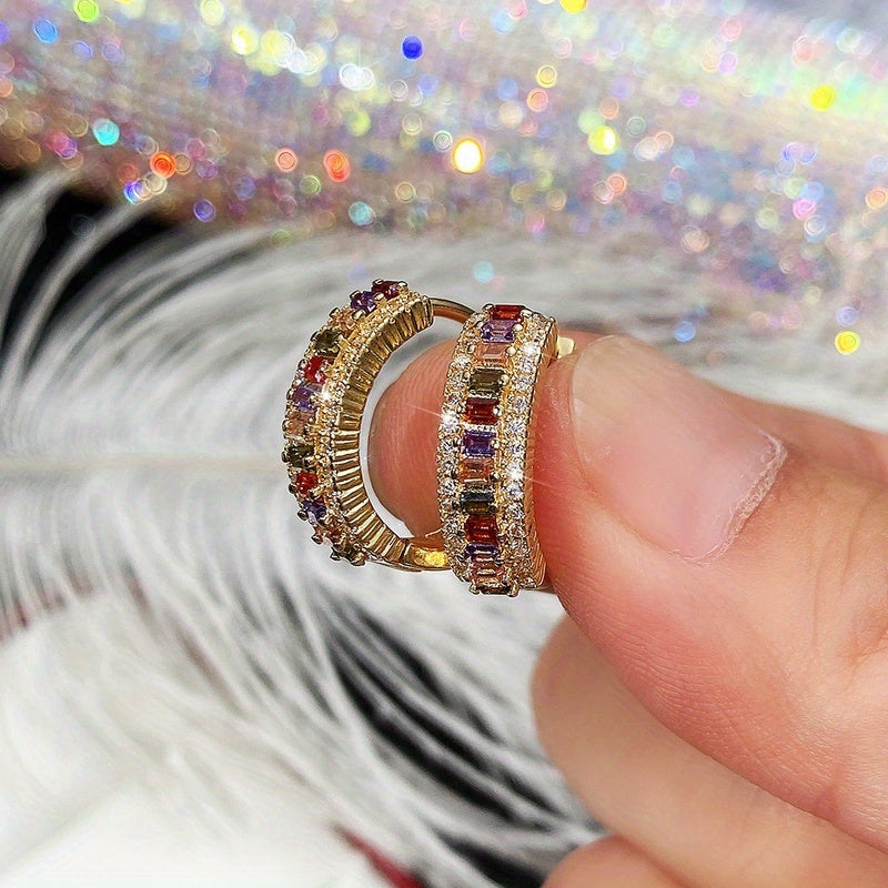 Trendy Channel Setting Rectangle Cut Topaz Vice Stone Ziconia Hoop Earrings for Women Bridal Wedding Party Earring Jewelry