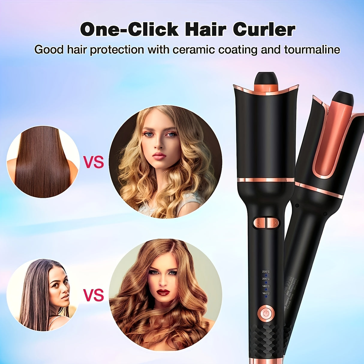 Ceramic Auto Hair Curler | Fast-Heating Rotating Wand | Efficient Styling Tool | Ideal Unisex Gift | US Plug