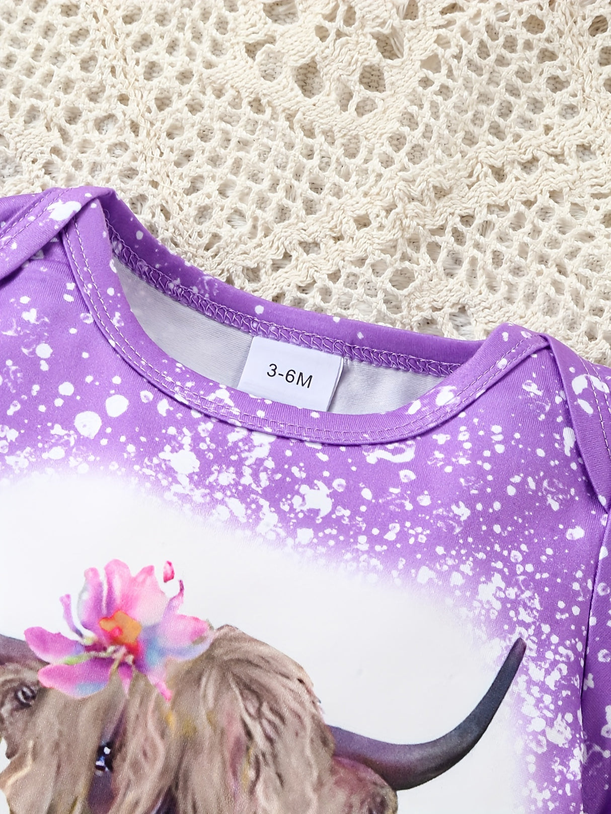Adorable Baby Girl Romper Set - Cow Head Flower Short Sleeve Triangle Design, Long Flared Trousers with Vibrant Floral Print, Soft and Breathable Fabric, Comfortable Wear for Newborns