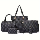 6pcss/set Designer Inspired PU Leather Keychain Wallet Set: Wristlet, Handbag, Crossbody, Tote, Duffle Bag