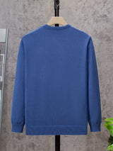 All Match Knitted Solid Sweater, Men's Casual Warm Slightly Stretch V Neck Pullover Sweater For Men Fall Winter