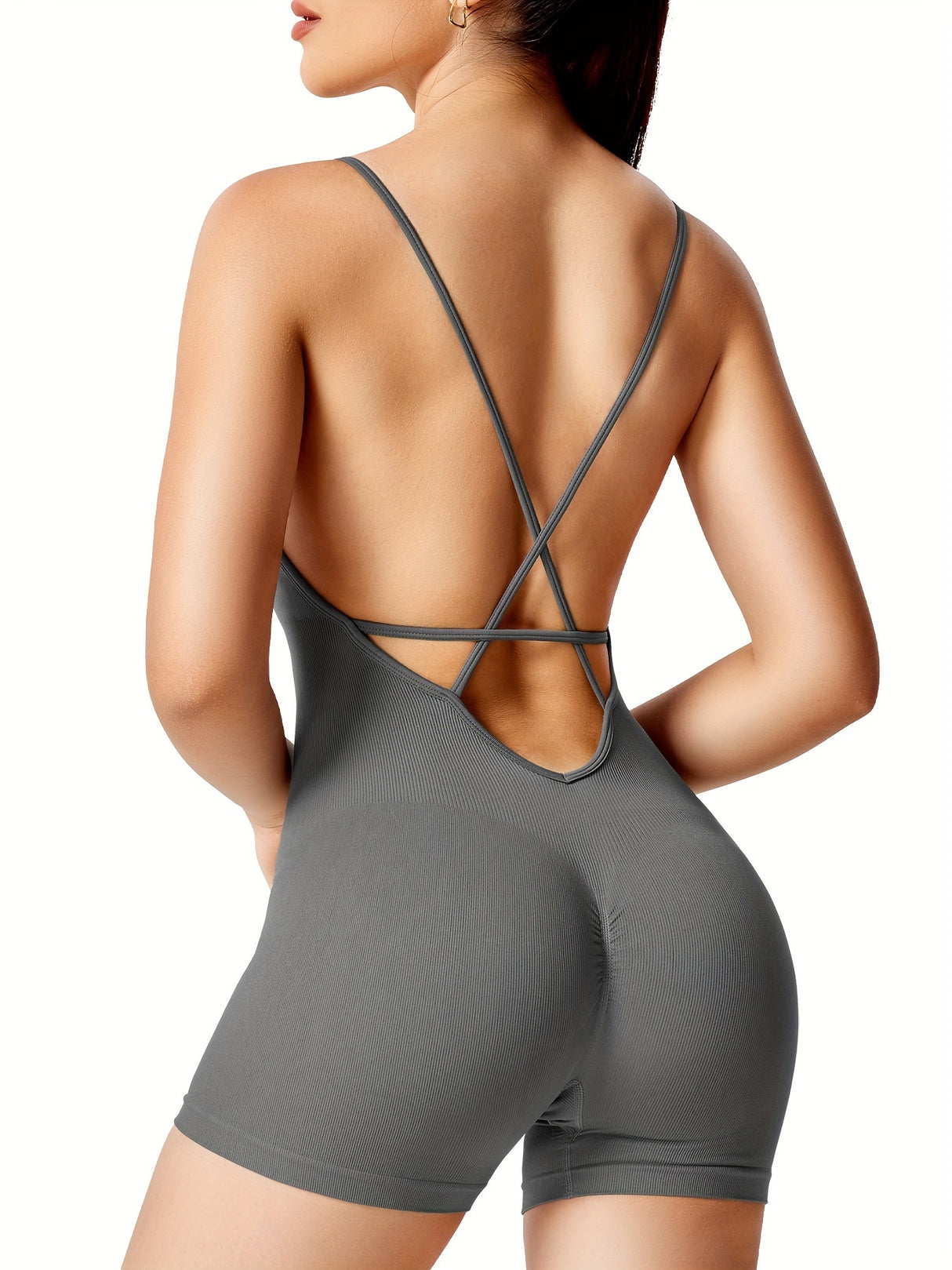 [Sexy Backless Romper Shorts] Sexy Backless Jeni Scrunch Butt Romper Shorts - Form Fitting Bodysuits For Women Body Shaper Workout Jumpsuits