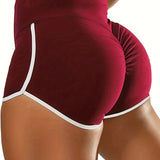 Ruched Contrast Trim Sport Shorts for Women, Casual Athletic Binding Shorts