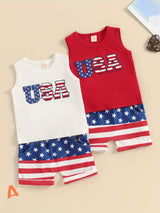 4th of July Toddler Boys Outfits Fuzzy Letter Embroidered Tank Tops and Stripe Stars Print Shorts 2pcs Clothes Set, Perfect for Outdoor