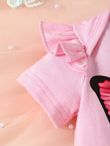 Baby Girl Butterfly Pattern Onesie, bow lace shorts, hair band three-piece set