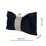 Rhinestone Decor Fashion Clutch Bag, Kiss-Lock Metal Chain Portable Handbag, Women's Purses & Evening Bags