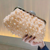 Luxurious Faux Pearl Evening Clutch Bag - 3D Flower Embellished, Top Ring Design, Wedding Bridal Prom Banquet Purse with Elegant Look and Compact Size