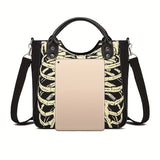 Goth Grunge Skeleton Durable Crossbody Bag, Rib Pattern Canvas Large Capacity Trendy Handbag, Halloween Portable Double Handle Tote Bag