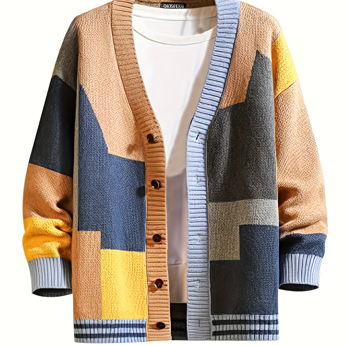 Spring & Autumn Color Spliced Knit Cardigan Sweater for Men & Women - V-Neck Casual Sweater