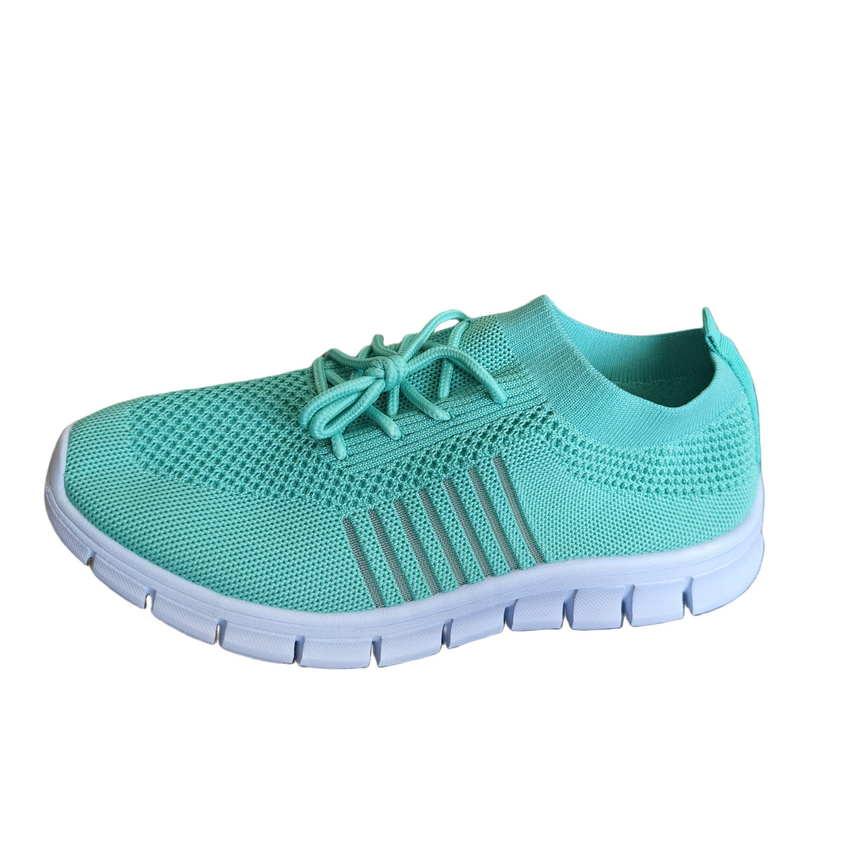 Womens All-Season Lace Up Knit Sneakers - Breathable Mesh Upper, Comfortable Fabric Insole, EVA Sole, Versatile Solid Color Running Shoes for Casual Wear