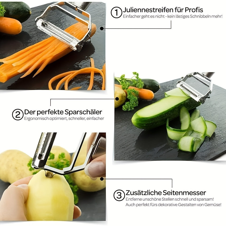 1-3pc, 2 In 1 Stainless Steel Vegetable Peeler, Julienne Cutter, Slicer, Shredder, Scraper, Fruit, Potatoes, Carrot, Cucumber, Kitchen, Home Staple, Housewarming Gift