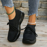 Women's Knit Sports Shoes, Solid Color Lace Up Low Top Running Shoes, Casual Outdoor Sneakers