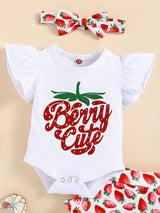 3pcs Baby Girl Summer Outfit: "Little Miss Sunshine" Ruffle Short Sleeve Romper, Floral Shorts & Matching Headband - Cotton Blend, Machine Washable, Casual Baby Clothing | Ruffled Baby Romper | Comfortable Babywear, Baby Girl