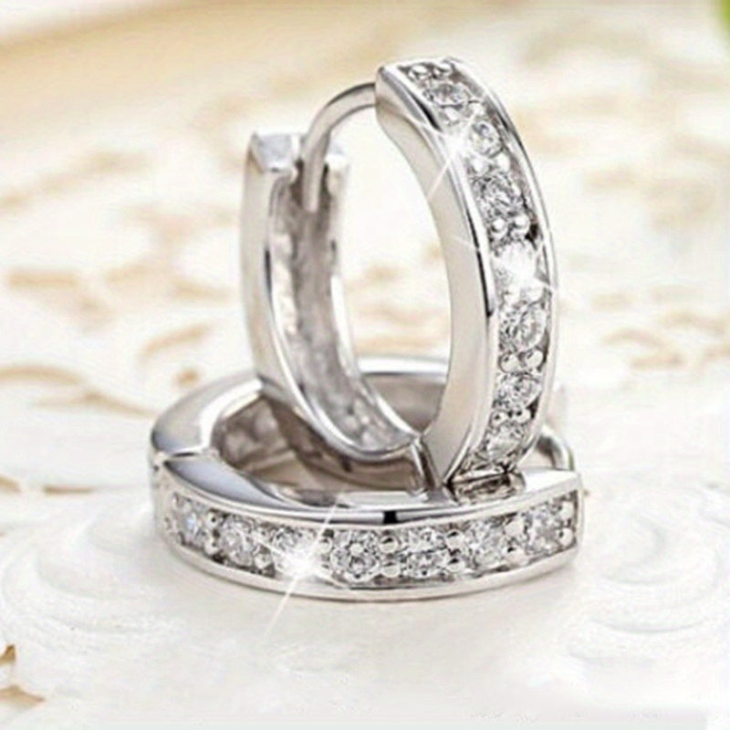 [Luxury Hoop Earrings] Nickel-Free Copper Luxury Elegant Zirconia Hoop Earrings for Women | Sparkling Round Wedding Bridal Jewelry, Daily & Party Occasion, Valentine's Day Gift, Everyday Earrings, Durable Earrings