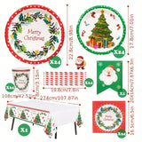 122pcs Disposable Christmas Theme Tableware, Christmas Party Decoration With Paper Plates, Napkins, Paper Cups, Straws, Tablecloths And Flags, Xmas Holiday Theme Tableware Supplies& Decoration (Mistletoe Pattern, For 24 Peopl