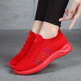 Womens Lightweight Lace Up Running Shoes - Fashionable Ventilated Striped Design - Durable Outdoor Walking Sneakers for Casual Daily Wear