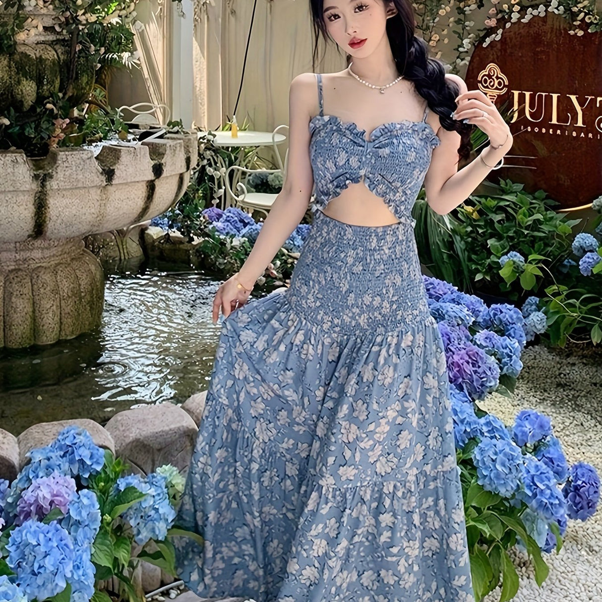 Elegant Floral Cut Out Dress for Women - Perfect for Spring and Summer Events